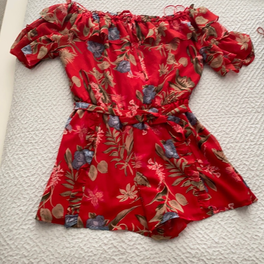 Wayf red floral romper
